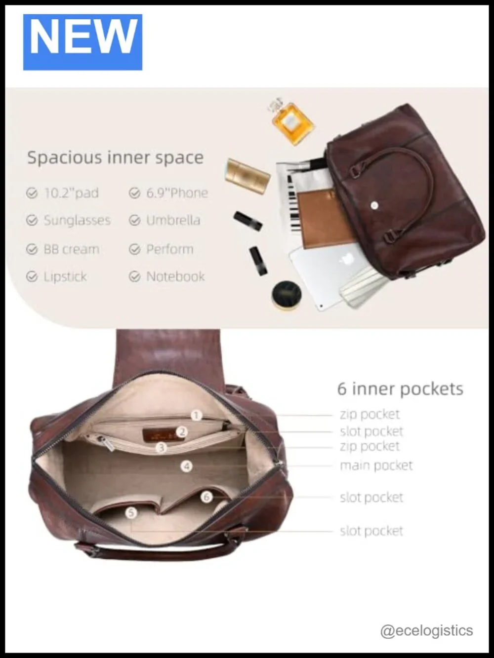 Genuine Leather Satchel Handbag Tote Shoulder Crossbody 3-in-1